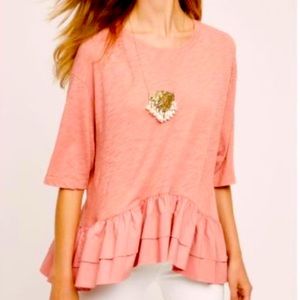 Anthropologie Akemi + Kin Cascade Ruffle Top M Tiered Coral top Medium 8 10